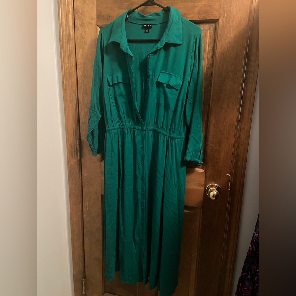 Torrid Green 3/4 Sleeve Button Dress (Size 1)